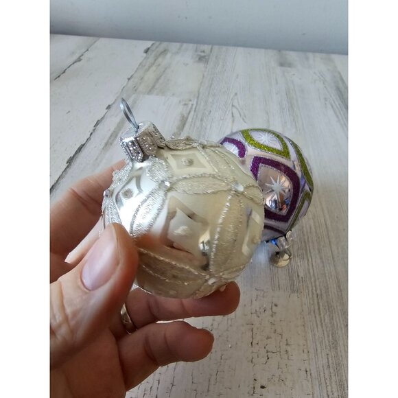 Radko glitter Ball silver pink pastel star ornament set Xmas tree - Picture 4 of 11